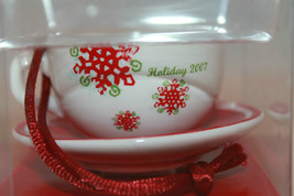 New Starbucks Coffee Holiday 2007 Mini Christmas Ornament  White Red Mug Cup NIB - £28.21 GBP
