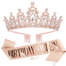 Birthday Queen Sash &amp; Crystal Tiara Kit, Didder Rhinestones Crown Glitter Birthd - £15.92 GBP