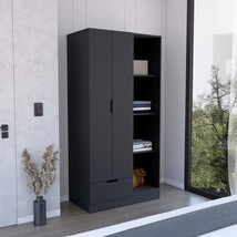 Memphis Black Wardrobe Armoire, 4-Tier Shelves, 1 Drawer Storage - €350,13 EUR