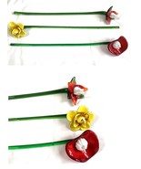 3 Murano Style Art Glass Hand-Blown Flowers 19&quot; Yellow Orange Red Green ... - £71.18 GBP