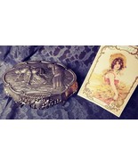 Vintage Embossed Footed Jewelry Casket/Trinket Box Wheat Harvest Scene - $40.00