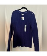NWT Charter Club Sweater Women XL Blue Cable Knit Crewneck Long Sleeve P... - $274.74 MXN