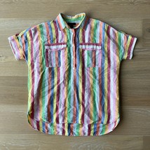  J.Crew Rainbow Candy Stripe Popover Short Sleeve Shirt Pocket Top Blouse 4 Tall - £31.02 GBP