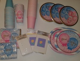 Baby Shower Gender Reveal Party Lot Napkins Plates Cups Thank You Cards Boy Girl - £27.36 GBP