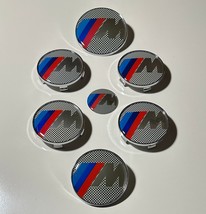 7 pcs (Full set) BMW M Wheel Center Hub Caps 68mm, Front Badge, Rear Badge, Stee - £22.78 GBP