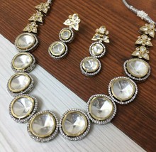 Gold Plated Bollywood Style Indian CZ Kundan Choker Necklace Bridal Jewelry Set - £74.69 GBP
