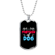 Mother of Dog Red Blue Necklace Stainless Steel or 18k Gold Dog Tag 24&quot; Chain - £38.04 GBP+