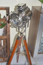 Hollywood chrome searchlight spotlight with medium wooden tripod floor l... - £119.22 GBP