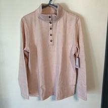Women&#39;s Craft &amp; Barrow Button- Down Fleece Sweatshirt Pink Paisley size L - $18.70