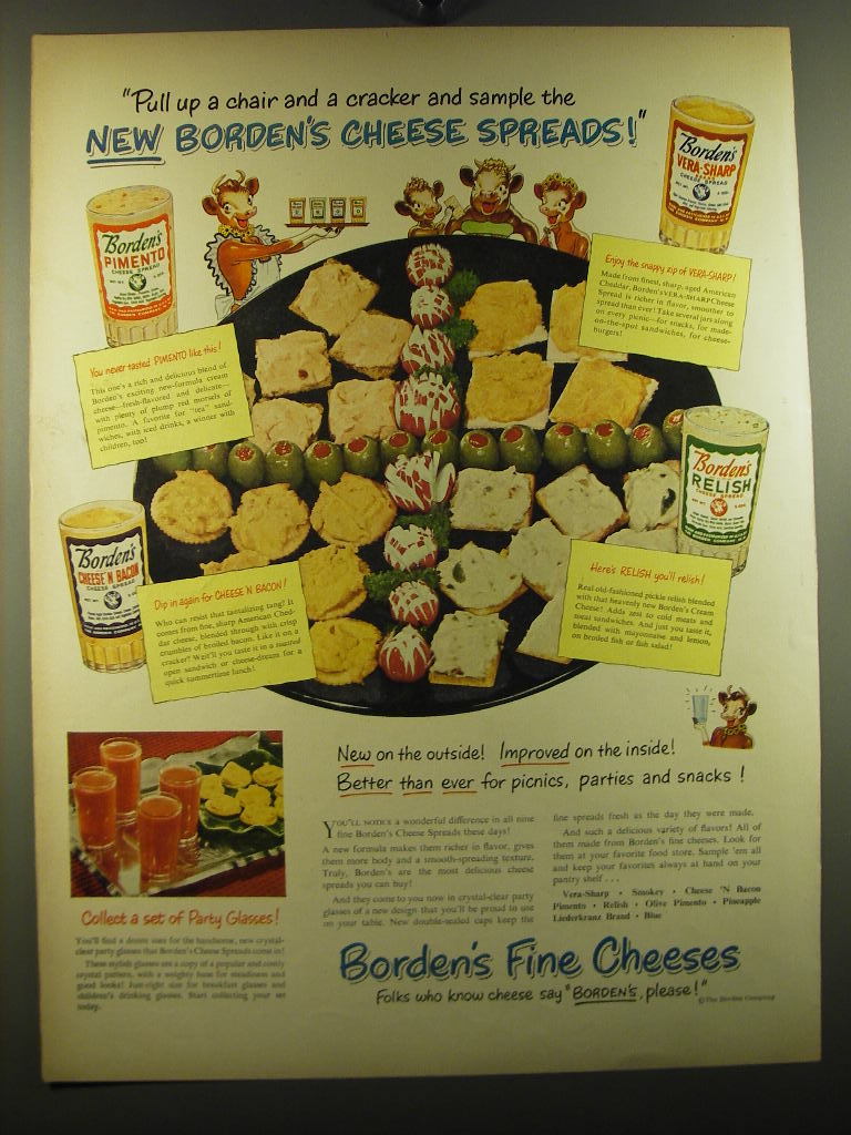 1950 Borden's Cheese Spreads Ad - Pull up a chair and a cracker and sample - £14.81 GBP