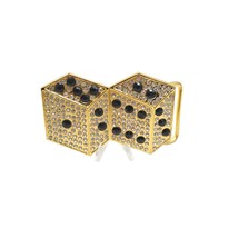 Black Rhinestone Stone Casino Pair of Dice Bling Belt Buckle Gold Tone V... - $8.90