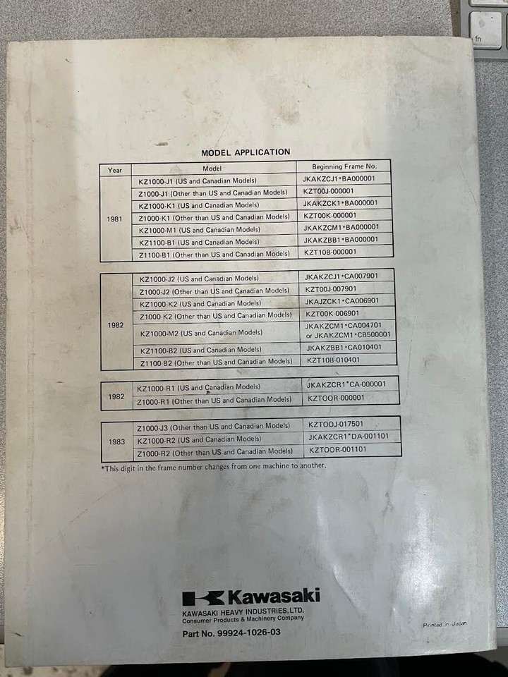 1981 1982 1983 Kawasaki KZ1000 KZ1100 Service Repair Shop Manual 99924-1026-03 Item image 2