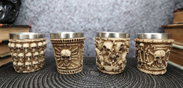 Ebros Ossuary Macabre Morphing Skulls &amp; Skeleton Bones 3D Shot Glasses Set of 4 - £22.36 GBP