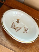 Vintage Lefton China Marked White w Gilt &amp; Cranberry Butterflies Oval Soap Dish - £8.92 GBP