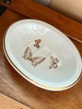 Vintage Lefton China Marked White w Gilt &amp; Cranberry Butterflies Oval Soap Dish - $11.29