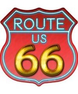 Route 66 Neon Metal Highway Shield Novelty Metal Magnet - £11.95 GBP