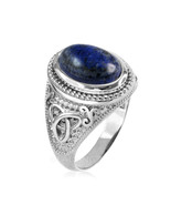 Sterling Silver Celtic Trinity Band Lapis Lazuli Gemstone Statement Ring - $1,889.42 MXN