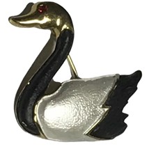 Vintage Duck Goose Pin Black White Enamel Brooch Gold Tone - £11.95 GBP
