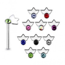 10 PCs In BOX 925 Sterling Silver Round CZ Tiara Shaped Nose Stud 22G - £42.47 GBP