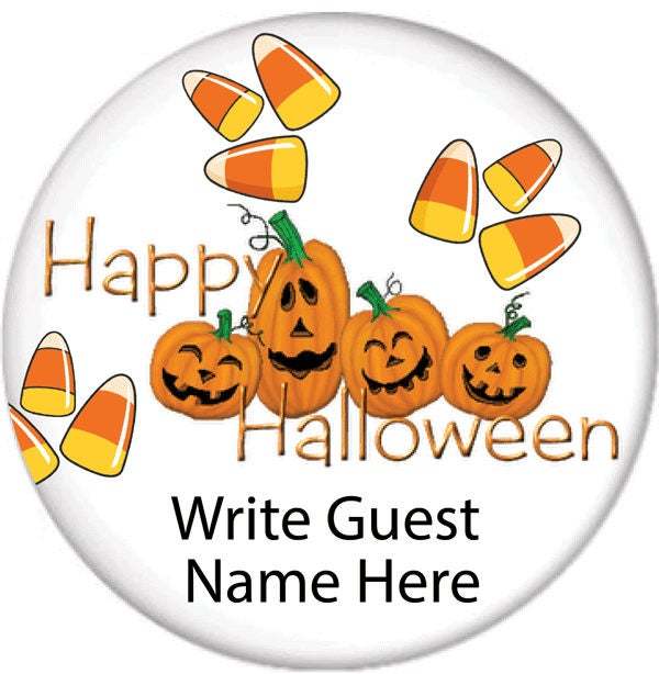 Primary image for Qty 25 HALLOWEEN PARTY Pumpkin and Candy Corn Pin Back Buttons Gifts for Guest o