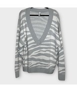 VARLEY Anthropologie Calvert Sweater Gray Zebra Merino Wool Blend V Neck Size L - $49.00