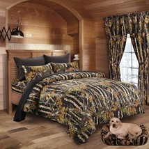 12 Pc Black Camo Queen Size Set!! Comforter Queen Sheets With Curtains - £92.64 GBP