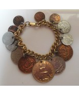 Vintage RARE Coins Charm Bracelet 1960&#39;s - $103.01 CAD