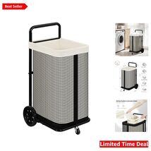 Beige Wheeled Laundry Cart - 100L Capacity for Easy Transport &amp; Organiza... - $107.86
