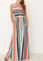 Coral &amp; Mint Stripe Maxi Dress, Long Dres, Women, Teen, Loungewear, Spring - £14.72 GBP