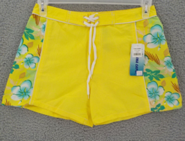 Nina Capri Womens Shorts SZ 8 Yellow Hibiscus Drawstring Hook &amp; Loop Fly Stains - £3.92 GBP