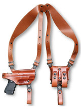 Fits Sccy CPX2 9mm 3.1”BBL Leather Shoulder Holster W/Double Mag Carrier #1218# - £116.41 GBP