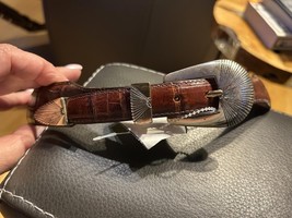 Brighton Onyx Croco Brown Taper Leather Belt Size 30 17407 - $24.75