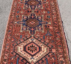 Fine S Antique Vintage Caucasian Heris Handmade Wool Runner Pictorial Rug 3 x 10 - £724.57 GBP