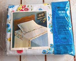 VTG Grants Fashions For The Home Double Fitted Sheet Daisy Pattern 54&quot; X 76&quot; - £19.12 GBP