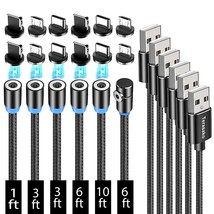 Magnetic Charging Cable 6-Pack [1Ft/3Ft/3Ft/6Ft/6Ft/10Ft], 3 In 1 Nylon Braided  - £27.25 GBP