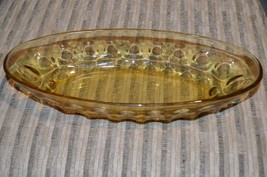 Vintage 1970s amber depression glass curved bowl -boat shaped serving bowl. - £7.85 GBP