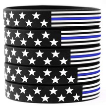 5 US Flag Stars and Stripes Wristband Featuring Thin Blue Line - USA Bracelets - £3.85 GBP