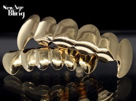 Custom Fit Fangs 14k Gold Plated Vampire Teeth Grillz Caps Top &amp; Bottom ... - £7.41 GBP