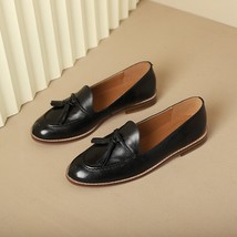 Women Genuine Leather Fringe Retro Shoes Round Toe Slipon Tassel Loafers Ladies  - £95.06 GBP