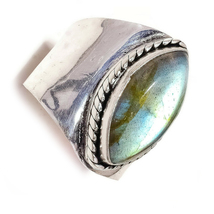 Natural Labradorite Marquis Gemstone 925 Silver Handmade Rope Bezel Ring US-9.5 - £8.01 GBP