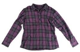 Kuhl Women&#39;s Rukus Plaid Purple Flannel 1/2 Button Down Shirt 8341 Size Large - £18.21 GBP