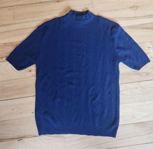 Vintage Mock Neck Shirt Mens Large Banlon Nylon Stretch Disco USA 60s Dark Blue - £30.84 GBP