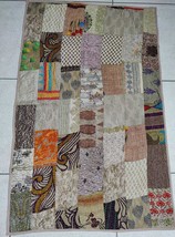 Patchwork Silk Patola Indian Handmade Kantha Quilt Blanket Bedspread Handstitch - £30.16 GBP+