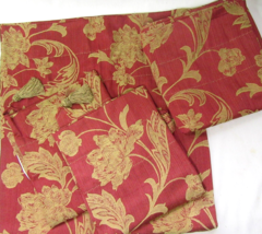 JCPenney Embroidery Floral Gold Red 4-PC Drapery Panels and Ascot Valanc... - $68.00