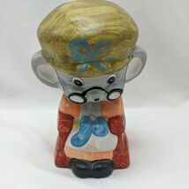 Ceramic 6&quot; Painted Knitting Grandma Mouse Coin Piggy Bank With Stopper - $11.80 CAD