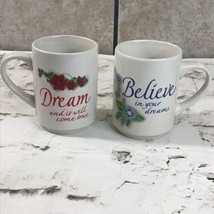 Floral Inspirational Mugs By Bay Island Inc Lot Of 2 Laugh Believe Imagine Dream - £15.81 GBP