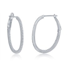 Sterling Silver Ultra-Thin 30mm Hoop CZ Earrings - Oval - £62.36 GBP