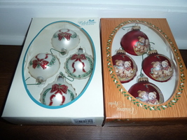 KREBS VINTAGE 4 TEDDY BEAR ON RED BALL+ 4 WREATH ON WHITE BALL ORNAMENTS - $17.99
