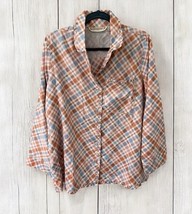 Soft Surroundings Long Sleeve Plaid Ruffle Button Up Pajama Top Size Large - $18.76