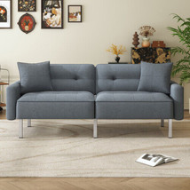 Linen Upholstered Modern Convertible Folding Futon Sofa Bed - Dark Gray - £314.62 GBP